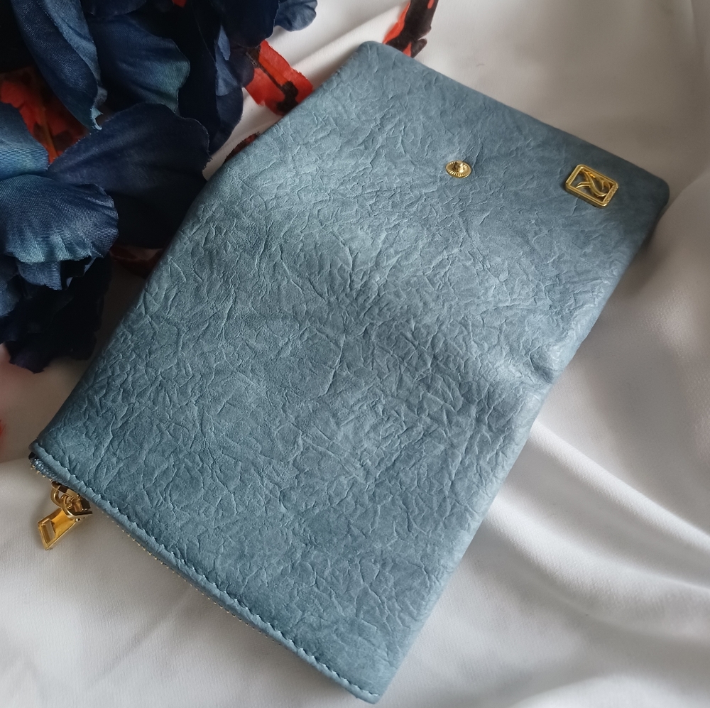 Textured Blue and Brown Mini Wallet - Picture 9 of 14